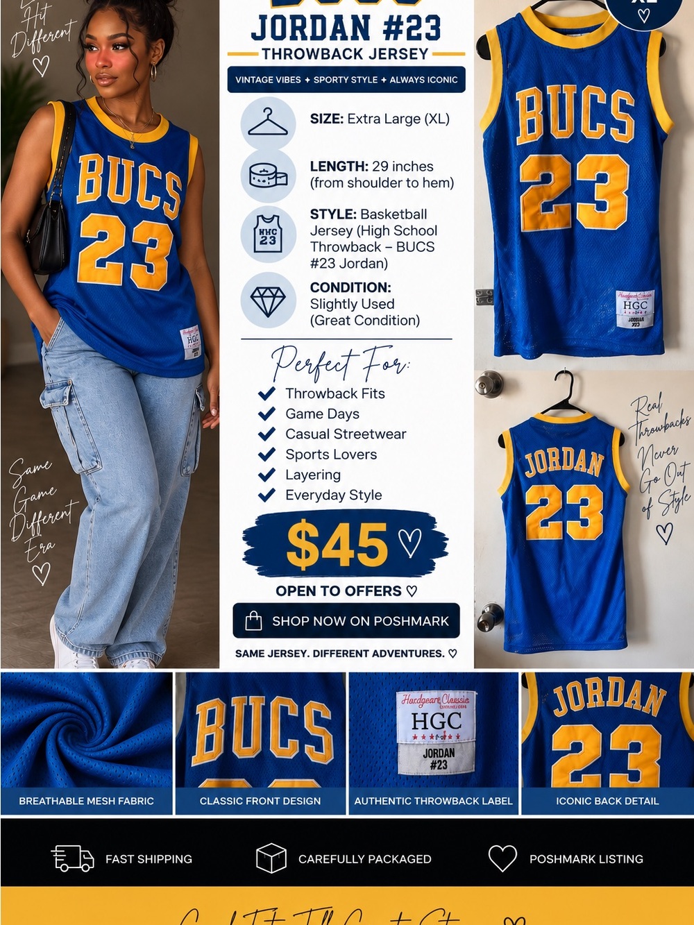 #23 Jordan Throwback Basketball Jersey - Blue & Yellow
